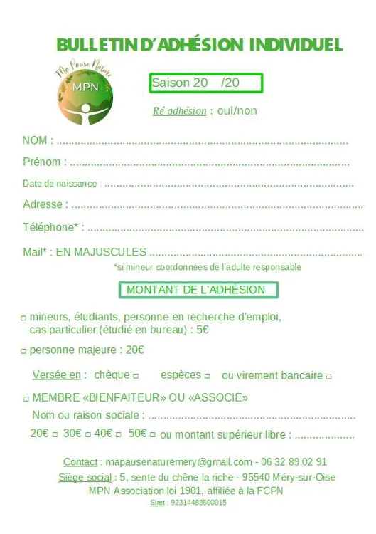 Bulletin d'adhésion individuel à MPN